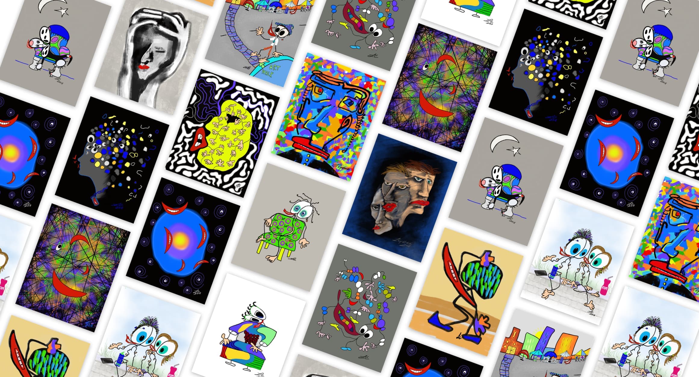 A colorful collection of Lisa Cyckowski’s original Stringer artwork